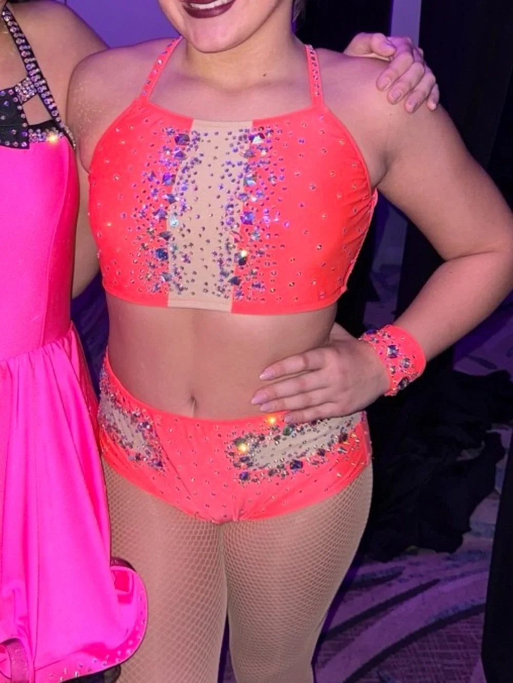 Glamour Coral Dance Two-Piece Costume with stones and arm bands